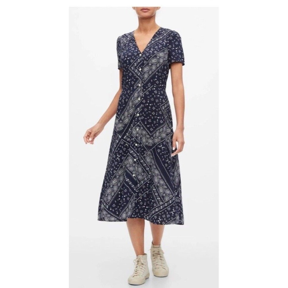 Gap Navy Paisley Patchwork Empire Waist XSP Paisley Modest CottageCore Dress 90s
